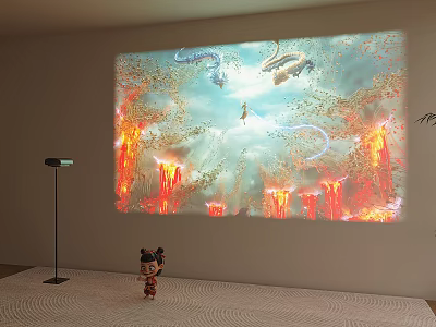 Projection Monitoring With Vibrant Animated Scenes Display On Wall In Home Setting 3d model