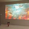 Projection Monitoring With Vibrant Animated Scenes Display On Wall In Home Setting