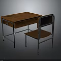 Wooden Desk and Chair Set with Metal Frame and Wooden Surface and Drawer