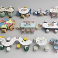 Colorful Kids Table Set with Chairs Different Shapes for Play and Study Time 3d model