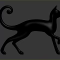Black Cat Sculpture With Curled Tail Walking Pose On Dark Background 3d model