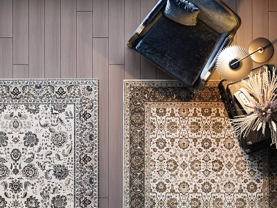Square Rugs With Traditional Ornate Patterns In Beige And Dark Tones For Living Room 3d model