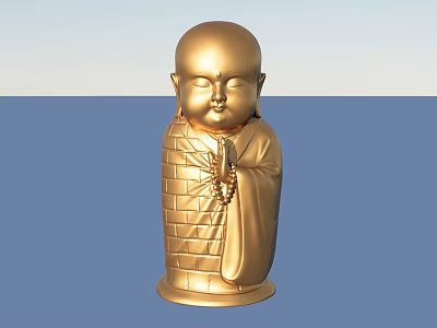 Golden Little Monk Buddha Sculpture With Hands in Prayer Brick Pattern Robe and Beads 3d model