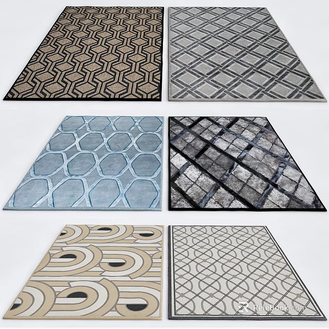 Square Carpets With Various Geometric Patterns For Modern Home Interior Decor 3d model