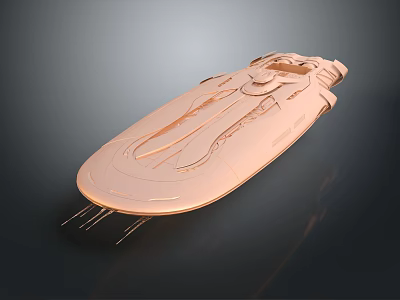 Elegant Golden Metallic Weapon with Intricate Carved Patterns and Tassel Decorations 3d model