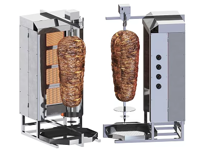 Commercial Rotisserie Grills For Doner Kebab With Metal Frame And Hanging Meat Skewers 3d model
