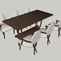 Minimalist Dining Table Set With Dark Wooden Table And Six Light Colored Chairs 3d model