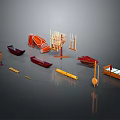 Collection of Musical Instruments and Art Supplies with Guitar Brushes Paint Palette and Drawing Tools