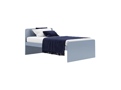 Light Blue Kids Bed With Modern Simple Design White Mattress Pillows And Tassel Blanket 3d model