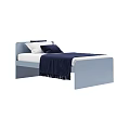 Light Blue Kids Bed With Modern Simple Design White Mattress Pillows And Tassel Blanket