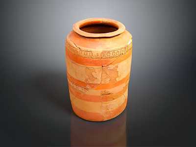 Ancient Striped Orange Brown Pottery Jar With Detailed Carvings And Designs 3d model