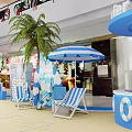 Surf Paradise Interactive Play Area With Starfish Seahorse Cartoon Characters And Blue Decorations In Mall