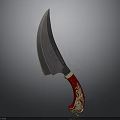 Decorative Knife With Ornate Engraved Blade And Red Handle Golden Floral Designs