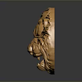 Shiny Golden Lion Head Sculpture With Detailed Metallic Mane And Reflective Surface