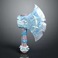 Ornate Ice Blue Axe With Crystal Carvings And Decorative Wooden Handle Design