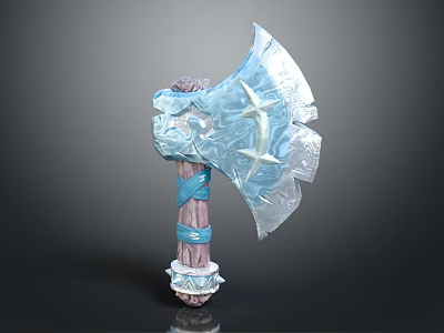 Ornate Ice Blue Axe With Crystal Carvings And Decorative Wooden Handle Design 3d model
