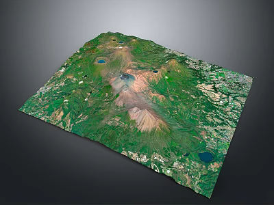 3D Mountainous Landscape Model With Green Vegetation Volcanic Crater And Blue Lakes 3d model
