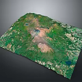 3D Mountainous Landscape Model With Green Vegetation Volcanic Crater And Blue Lakes