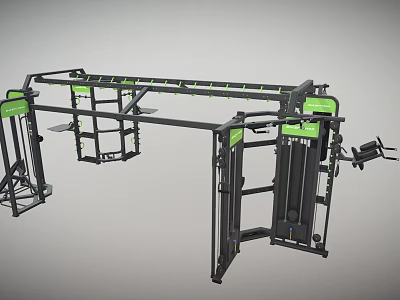 Multi Functional Gym Training Equipment With Black Green Structure And Multiple Workout Stations 3d model