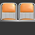 Modern Two Seater Chairs With White Frame Orange Seat Backrest Armrests And Perforated Design