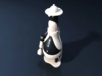 Black And White Human Figure Ornament Set With Minimalist Design And Hat 3d model