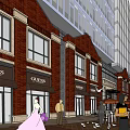 Modern Commercial Complex With High Rise Buildings Red Brick Structures Open Square And Pedestrians