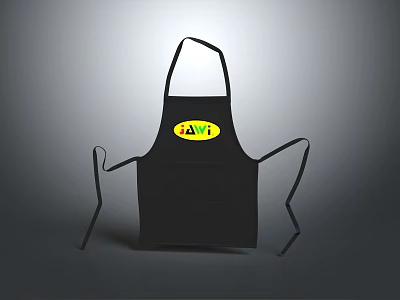 Black Kitchen Apron With Yellow Circular Logo Red Text LAVI And Front Pocket 3d model