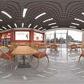 Modern Bright Casual Restaurant Interior Design With Light Wooden Chairs And Neat Order Counter Layout