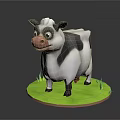 Cute 3D Cartoon Black And White Cow Standing On Green Grass Field