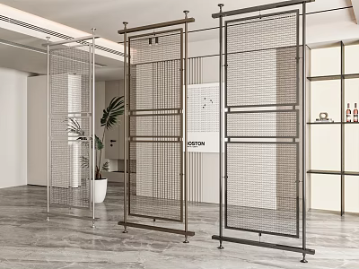 Modern Room Divider With Metal Frame Grid Design In Interior Space 3d model