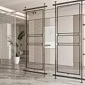 Modern Room Divider With Metal Frame Grid Design In Interior Space 3d model