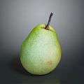 Fresh Ripe Green Pear With Brown Stem On Smooth Gray Background