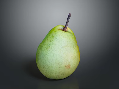 Fresh Ripe Green Pear With Brown Stem On Smooth Gray Background 3d model
