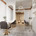 Modern Hair Salon Interior With Stylish Chairs Oval Mirrors And Pendant Lighting