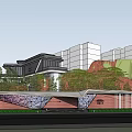 Modern Sales Office Building With Glass Facade Landscaped Garden And Water Features