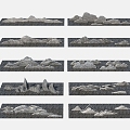 rubble snow wave rockery waterscape stone combination rubble combination square landscape stone 3d model