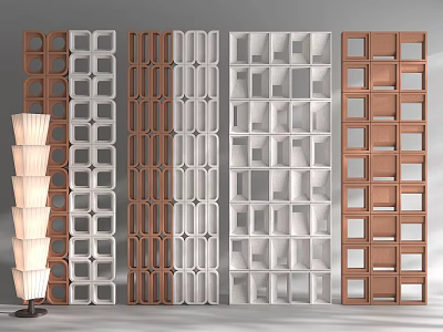 Stylish Room Dividers With Geometric Grid Patterns And Brown White Color Options For Home Interior 3d model