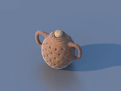 Brown Ceramic Vessel With Two Handles And Dot Pattern Surface Design 3d model