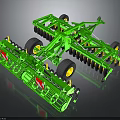 Green Industrial Agricultural Tilling Equipment With Multiple Wheels And Metal Frames
