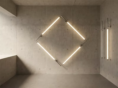 Diamond Shaped Wall Lamp With Linear Lights In Concrete Interior Space 3d model