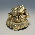 Golden Three Legged Toad Decorative Ornament Set With Carved Base And Fortune Symbol