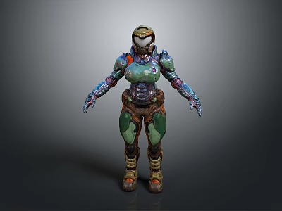 Female Armored Character With Biomechanical Armor And Organic Textures Standing Pose 3D Model Design 3d model