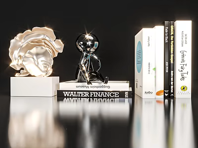 Books Featuring Walter Finance Yoga And Green Living On Modern Table With Decorative Sculptures 3d model