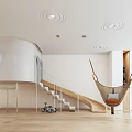 Kindergarten Room With White Walls Round Window Staircase Slide Hammock Toy Car And Red Ball
