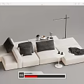 White Sectional Sofa With Gray Cushions Small Side Table And Decorative Items 3d model