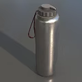 Silver Stainless Steel Water Bottle With Red Strap Handle And Metallic Finish