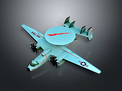Light Blue AEW Aircraft Model With Top Radar Dome Propellers And Tail Fin Emblem 3d model