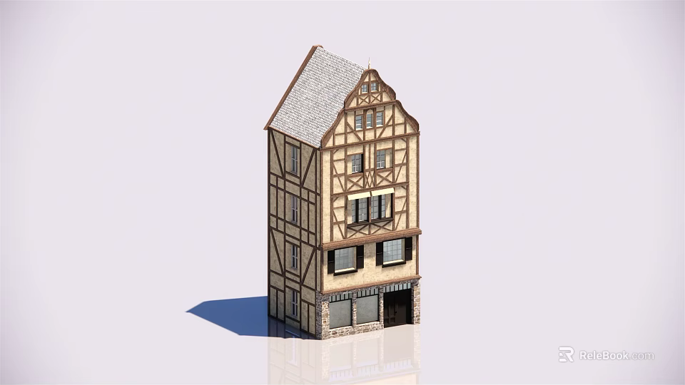 Traditional Timber Framed Building Model With Gabled Roof And Multi Storey Design 3d model 