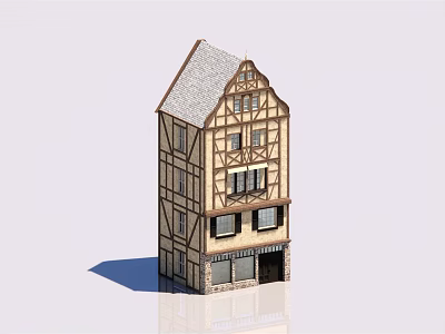 Traditional Timber Framed Building Model With Gabled Roof And Multi Storey Design 3d model
