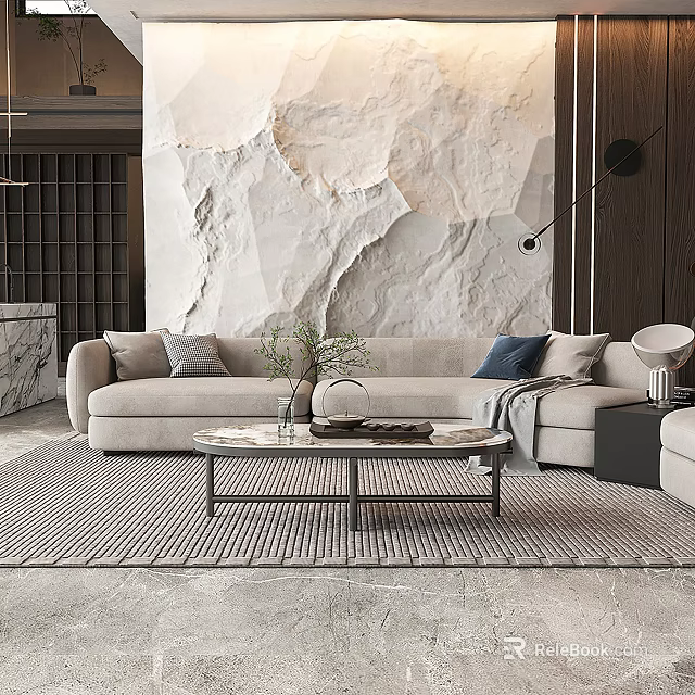 Modern Living Room Interior Coffee Table With Metal Frame Glass Top And Beige Sofa 3d model 
